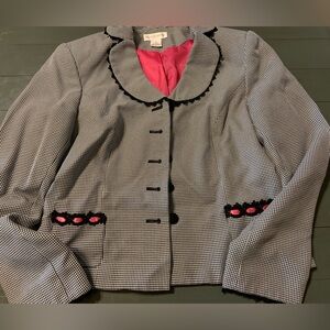 Worthington Black and White Checkered Blazer with Pink Accents